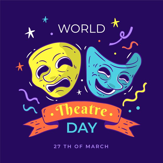 Hand drawn world theatre day illustration