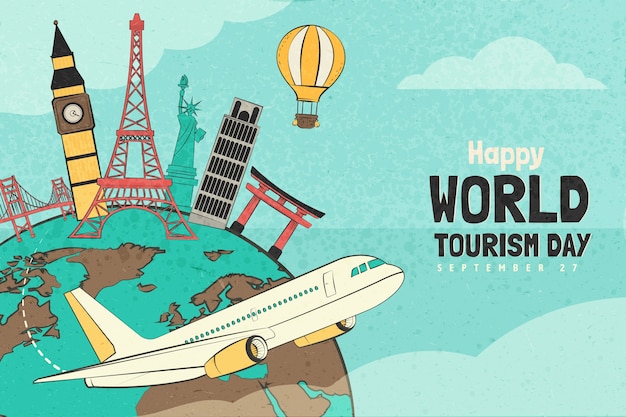 Free Vector hand drawn world tourism day background