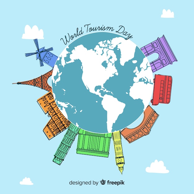 Free Vector hand drawn world tourism day concept