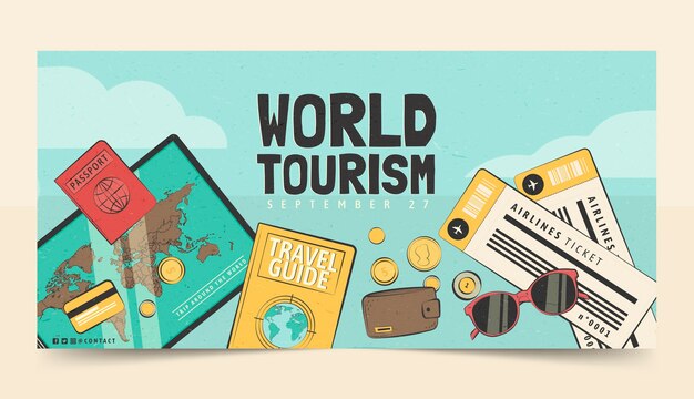 Hand drawn world tourism day horizontal banner template