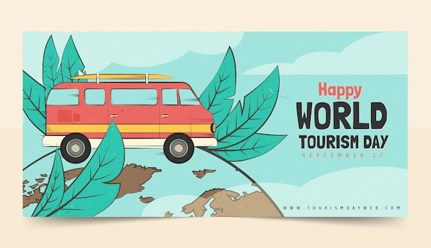 Hand drawn world tourism day horizontal banner template