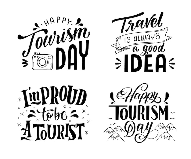 Hand drawn world tourism day labels collection