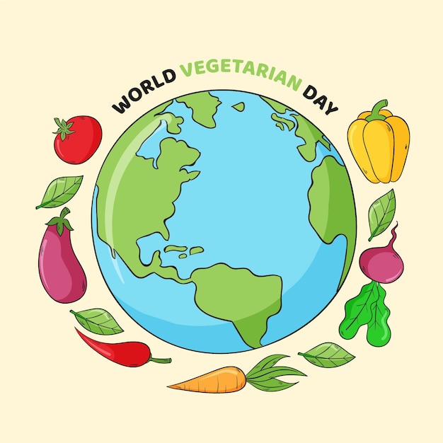 Hand drawn world vegetarian day illustration