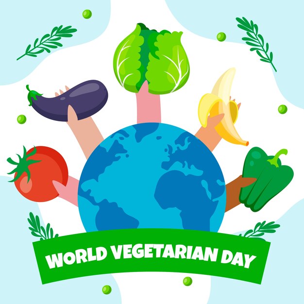 Hand drawn world vegetarian day illustration