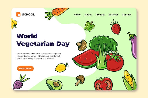 Free Vector hand drawn world vegetarian day landing page template