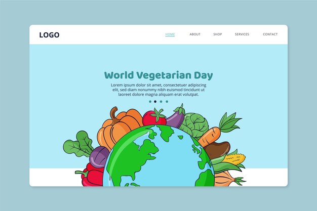 Hand drawn world vegetarian day landing page template