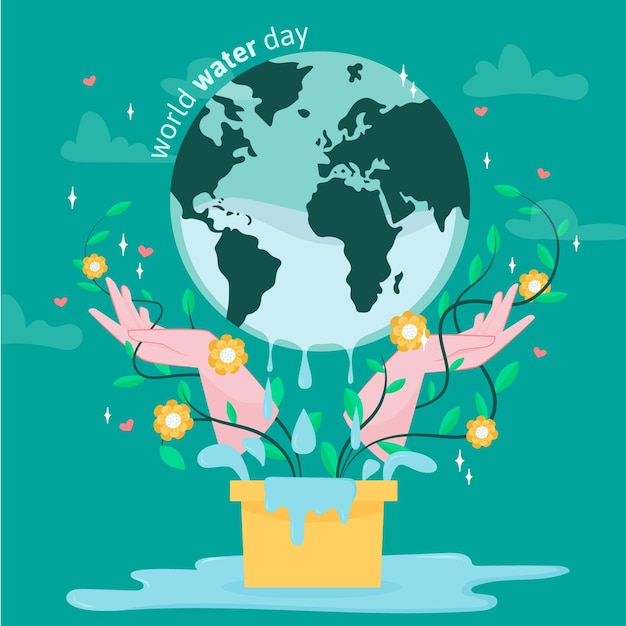 Free vector hand-drawn world water day illustration with planet and flowers