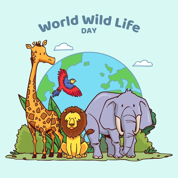 Hand drawn world wildlife day illustration