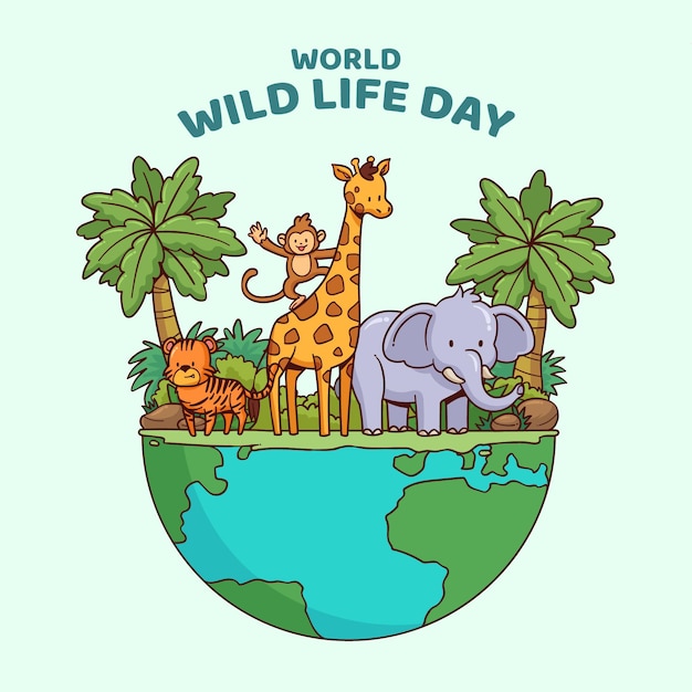 Hand drawn world wildlife day illustration