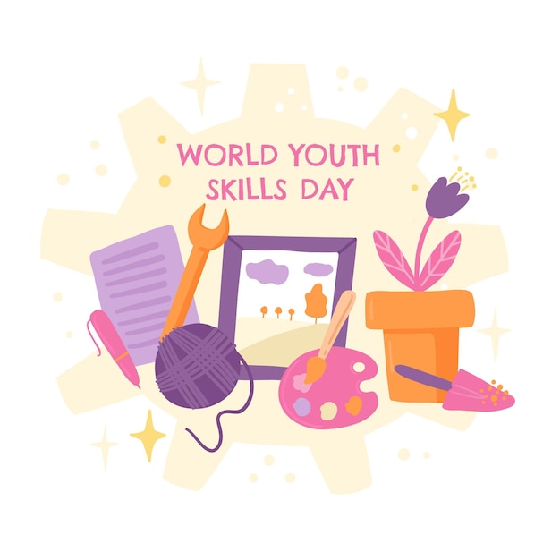 Hand drawn world youth skills day illustration