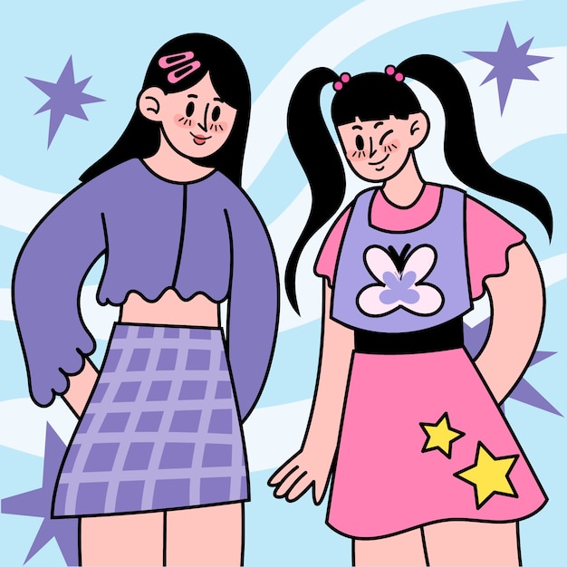 Free Vector hand drawn y2k girls illustration