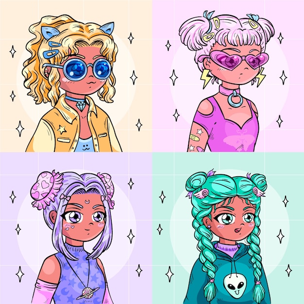 Free Vector hand drawn y2k girls illustration