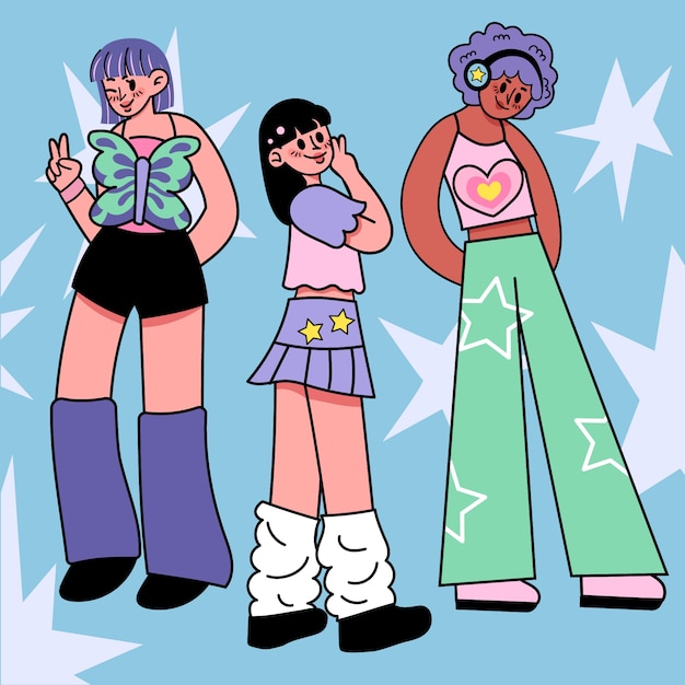 Free Vector hand drawn y2k girls illustration