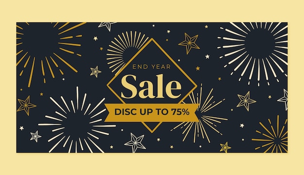 Hand drawn year end sale banner template