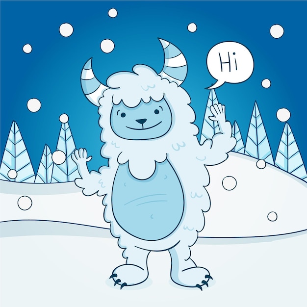 Hand-drawn yeti abominable snowman illustration