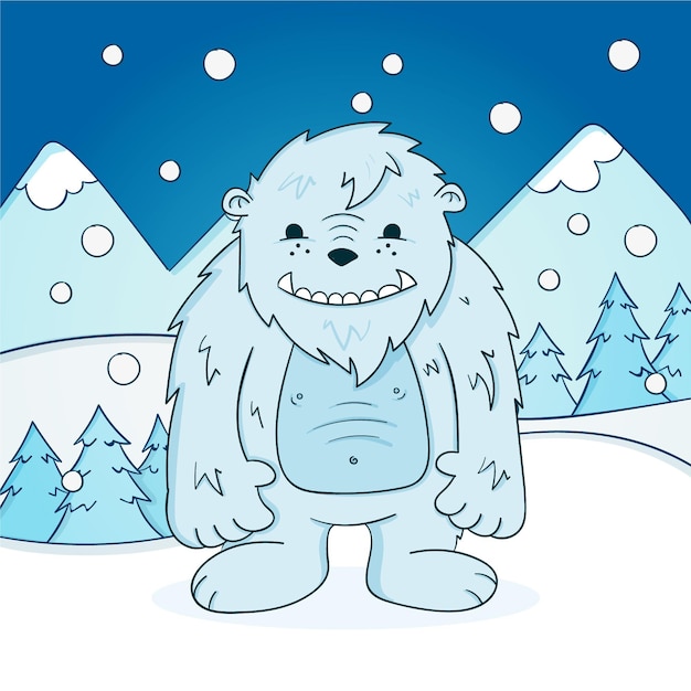 Free Vector hand-drawn yeti abominable snowman illustration