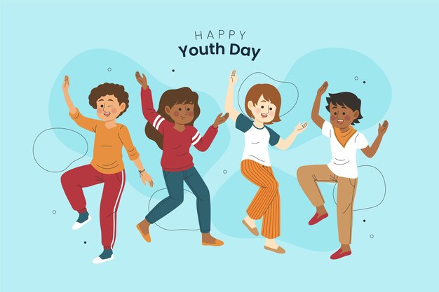 Hand drawn young people celebrating youth day