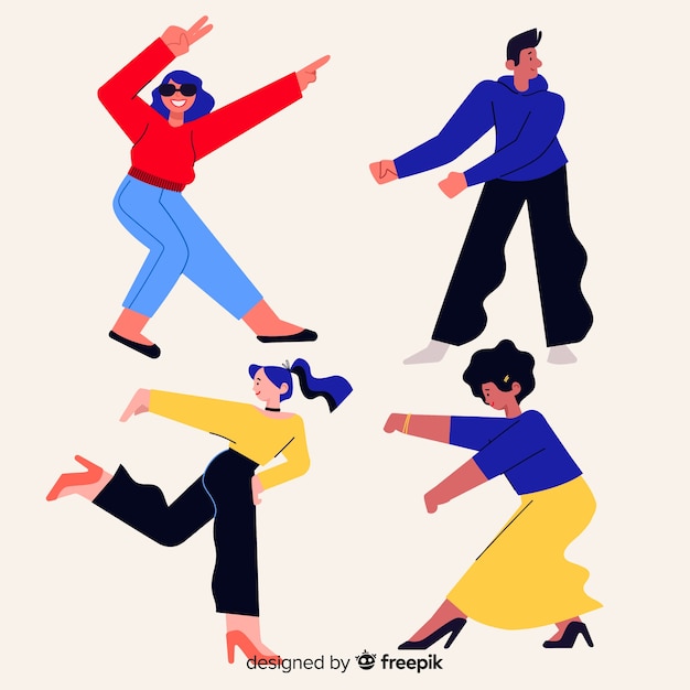 Hand drawn young people dancing collection