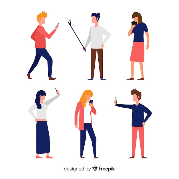 Free vector hand drawn young people holding smartphones