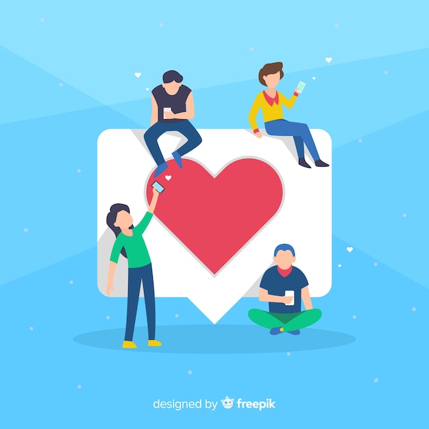 Free vector hand drawn young people social media heart concept background