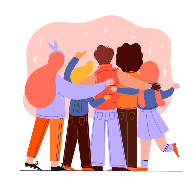 Hand drawn youth day - people hugging together