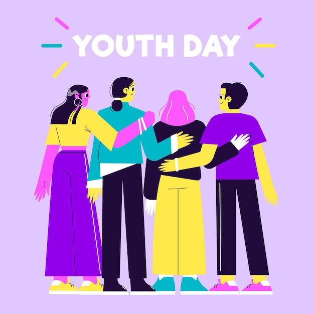 Free Vector hand drawn youth day with people hugging together