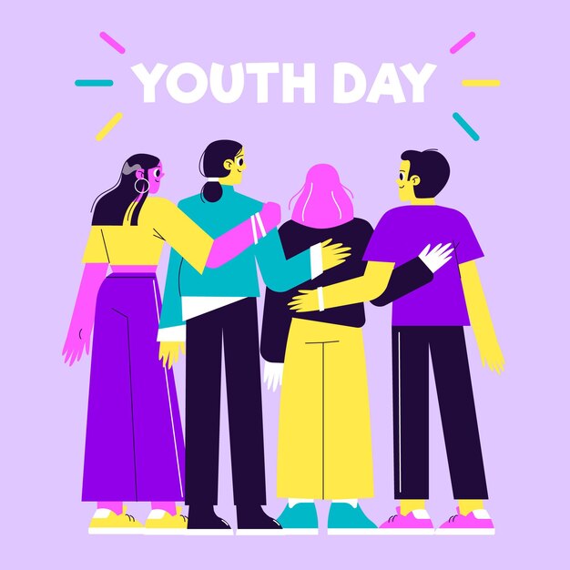 Hand drawn youth day with people hugging together