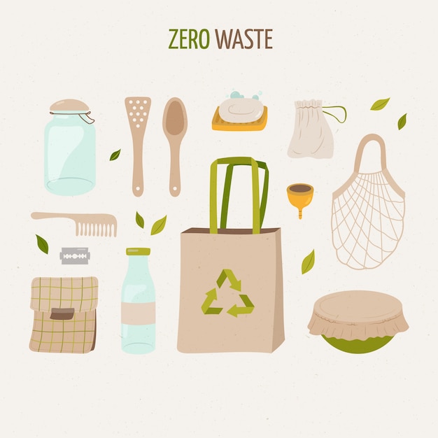 Free Vector hand drawn zero waste items set