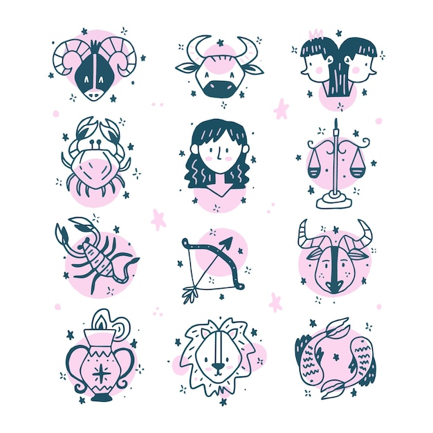 Free vector hand drawn zodiac signs set