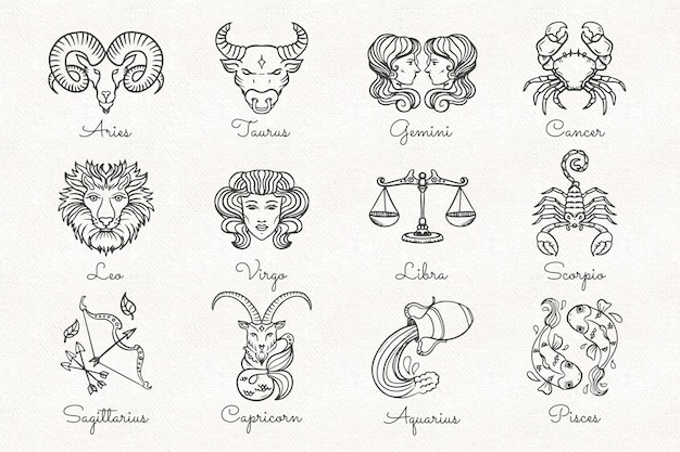 Hand drawn zodiac signs set