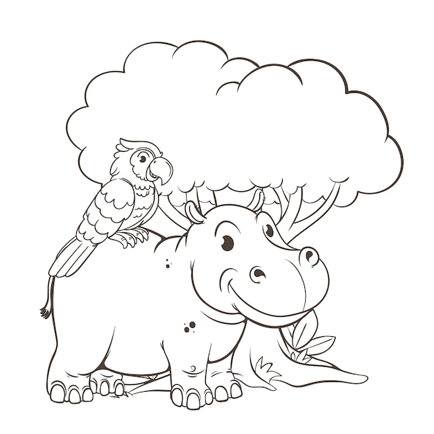 Free Vector hand drawn zoo animals coloring page illustration