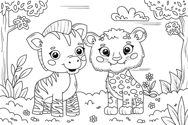 Hand drawn zoo animals illustration