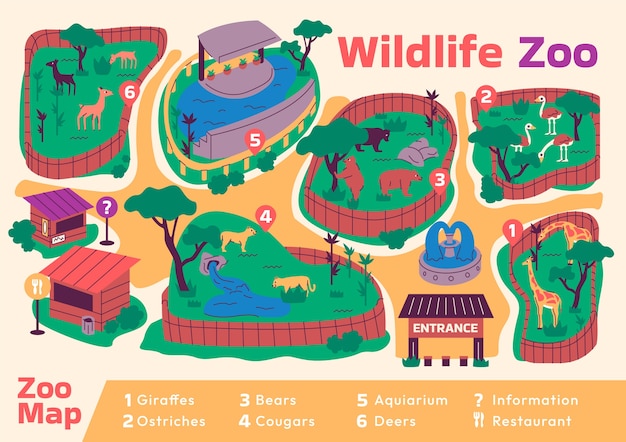 Hand drawn zoo map illustration