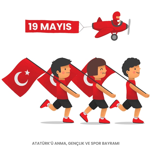 Free Vector hand drawnturkish commemoration of ataturk, youth and sports day illustration