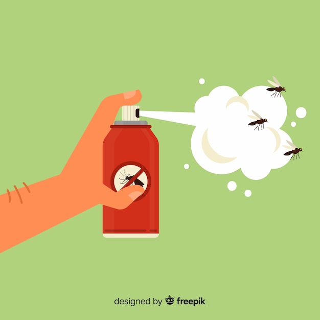 Hand holding mosquito spray in flat design