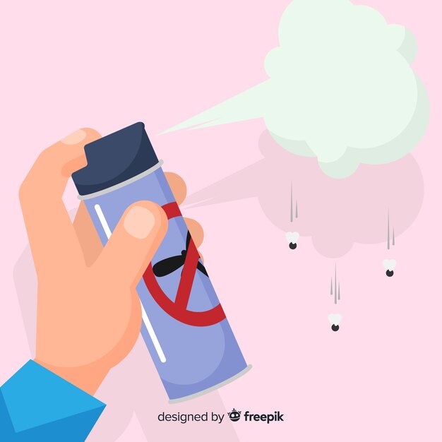 Hand holding mosquito spray in flat design