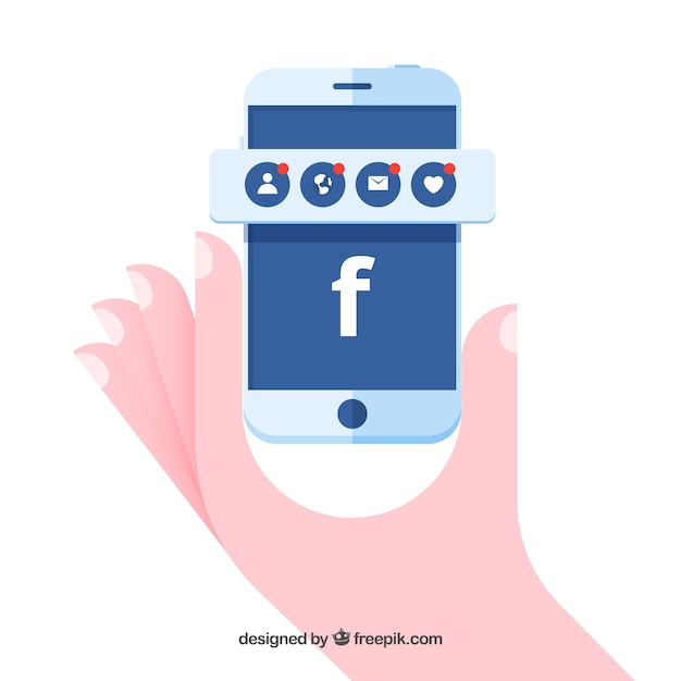 Free vector hand holding phone with facebook notifications