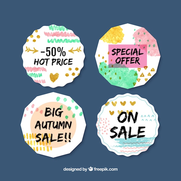 Free Vector hand painted abstract sale badges