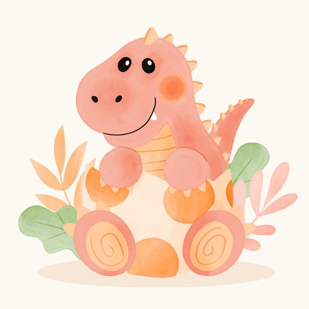 Hand painted adorable baby dinosaur illustrated