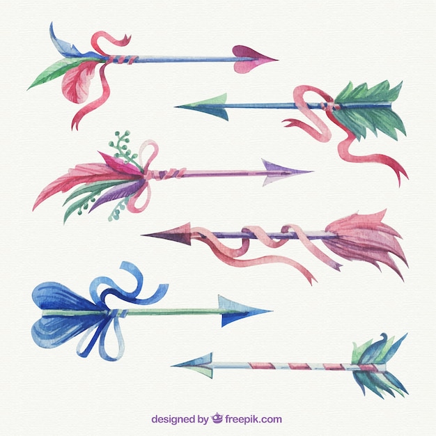 Free Vector hand painted arrows with ribbons