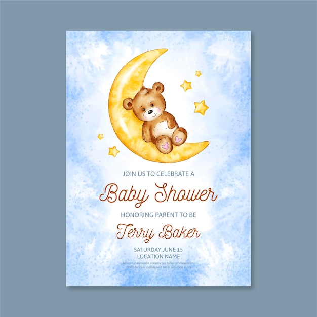 Free Vector hand painted baby shower card template