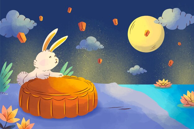 Hand painted background for chinese mid-autumn festival celebration