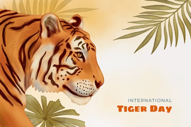 Free Vector hand painted background for international tiger day celebration and awareness