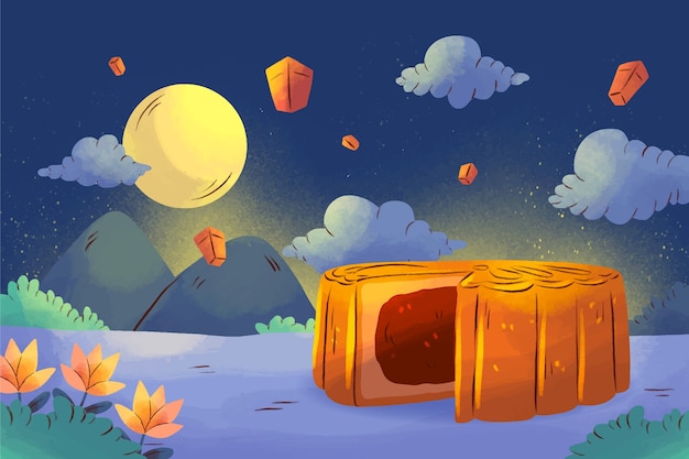 Hand painted background for mid-autumn festival celebration