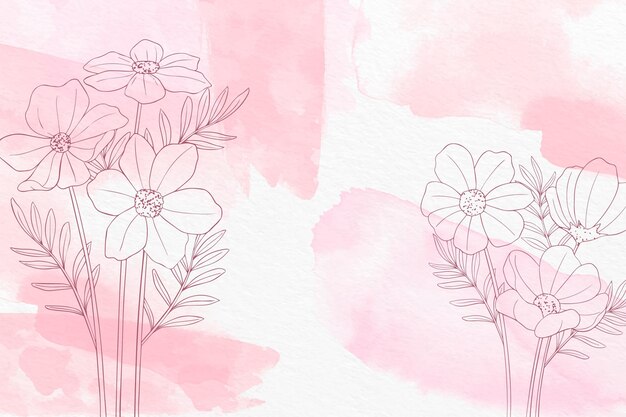 Hand painted background with drawn flowers