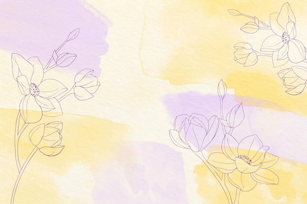 Hand painted background with drawn flowers