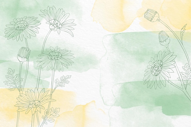 Hand painted background with drawn flowers