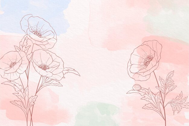 Hand painted background with drawn flowers