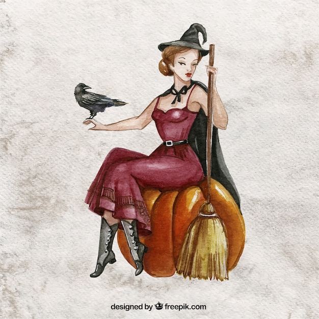 Free vector hand painted beautiful witch