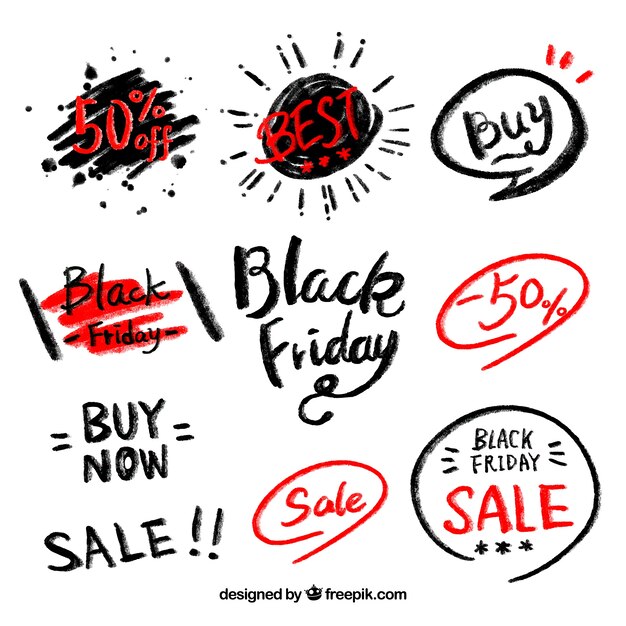 Hand painted black friday sticker set 